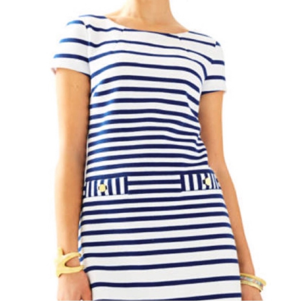 Lilly Pulitzer Layton Navy Blue & White Nautical Striped Dress - Size M Medium